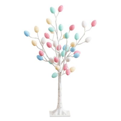 Nearly Natural 3-Foot Pre-Lit Artificial Easter Twig Tree with 40 Egg Shaped LED Ornaments, White