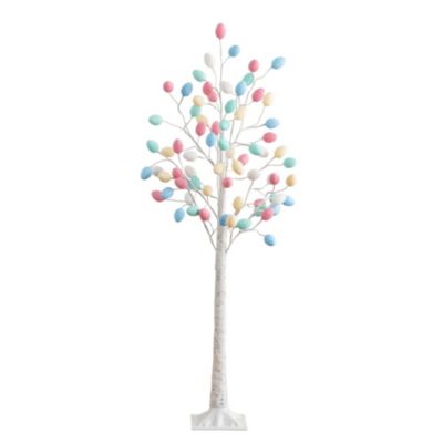 Nearly Natural 5-Foot Pre-Lit Artificial Easter Twig Tree with 72 Egg Shaped LED Ornaments