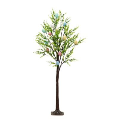 Nearly Natural 4-Foot Pre-Lit Artificial Easter Egg Twig Tree with Greens and 48 Warm White LED Lights