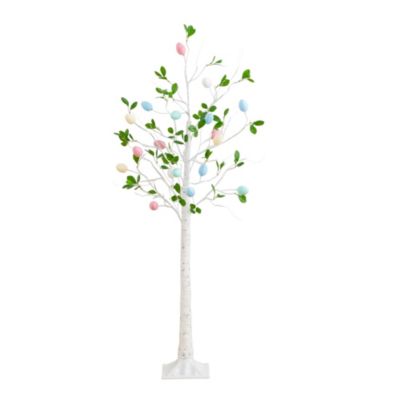 Nearly Natural 5-Foot Pre-Lit Artificial Blooming Easter Egg Twig Tree with 72 Warm White LED Lights