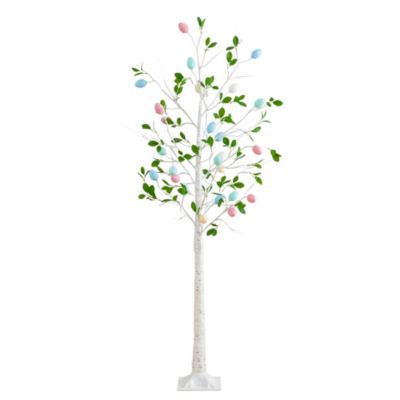 Nearly Natural 6-Foot Pre-Lit Artificial Blooming Easter Egg Twig Tree with 96 Warm White LED Lights