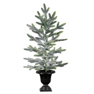 Nearly Natural 2-Foot Artificial Frosted Christmas Tree in Black Decorative Urn, Green