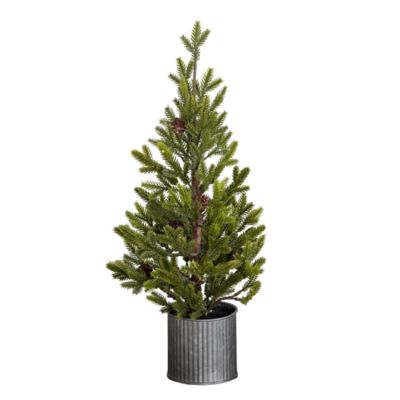 Nearly Natural 18-Inch Artificial Christmas Tree with Pinecones in Metal Tin Planter