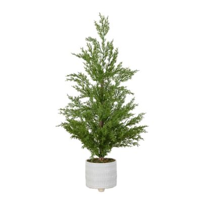 Nearly Natural 2-Foot Artificial Norfolk Pine Christmas Tree in White Ceramic Planter, Green