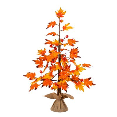 Nearly Natural 3-Foot Autumn Maple Artificial Fall Tree with Berries in Burlap Wrapped Base, Orange