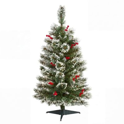 Nearly Natural 3-Foot Artificial Frosted Swiss Pine Christmas Tree with Berries, Green