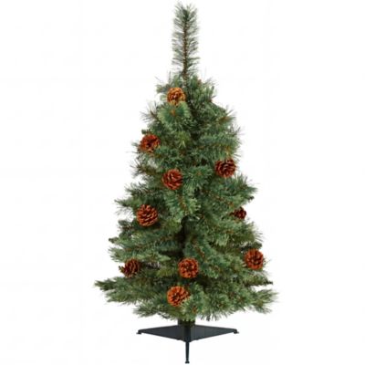 Nearly Natural 3-Foot Artificial White Mountain Pine Christmas Tree with Pine Cones, Green