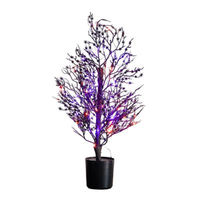 Nearly Natural 2-Foot Pre-Lit Artificial Halloween Spider Twig Tree with 50 Orange & Purple LED Lights, Black