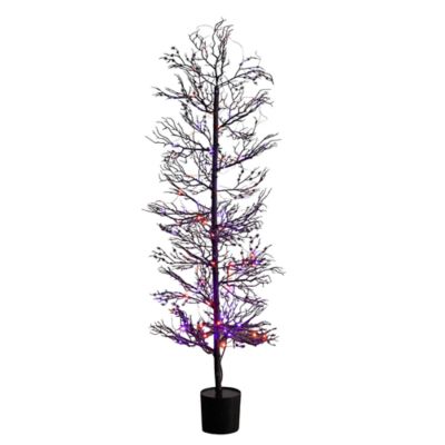 Nearly Natural 4-Foot Pre-Lit Artificial Halloween Spider Twig Tree with 100 Orange & Purple LED Lights