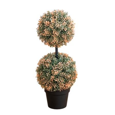 Nearly Natural 2-Foot UV Resistant Autumn Double Ball Boxwood Artificial Fall Topiary Tree