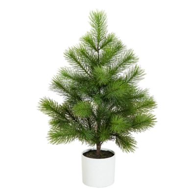 Nearly Natural 3-Foot Artificial Real Touch Masson Pine Christmas Tree in White Decorative Planter, Green