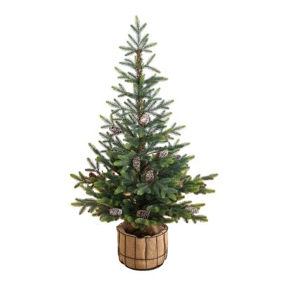 Nearly Natural 4-Foot Artificial Balsam Fir Christmas Tree with Pine Cones in Jute Wire Planter, Green