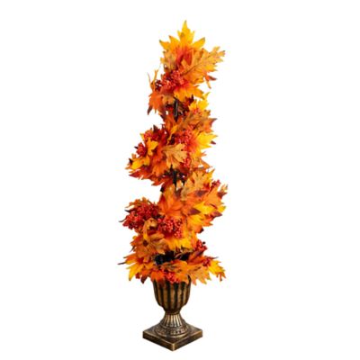 Nearly Natural 3-Foot Autumn Maple Artificial Fall Spiral Tree with Berries in Decorative Urn, Orange
