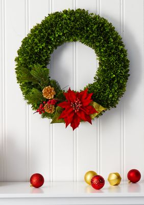 Tea Leaf Poinsettia and Pine Wreath