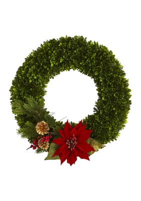 Tea Leaf Poinsettia and Pine Wreath