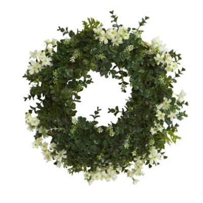 18-Inch Eucalyptus and Dancing Daisy Double Ring Artificial Wreath with Twig Base