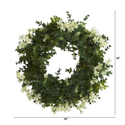 18-Inch Eucalyptus and Dancing Daisy Double Ring Artificial Wreath with Twig Base
