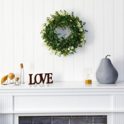 18-Inch Eucalyptus and Dancing Daisy Double Ring Artificial Wreath with Twig Base