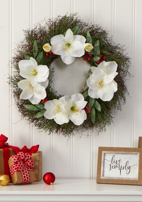 Cedar Amaryllis and Ruscus with Berries Wreath