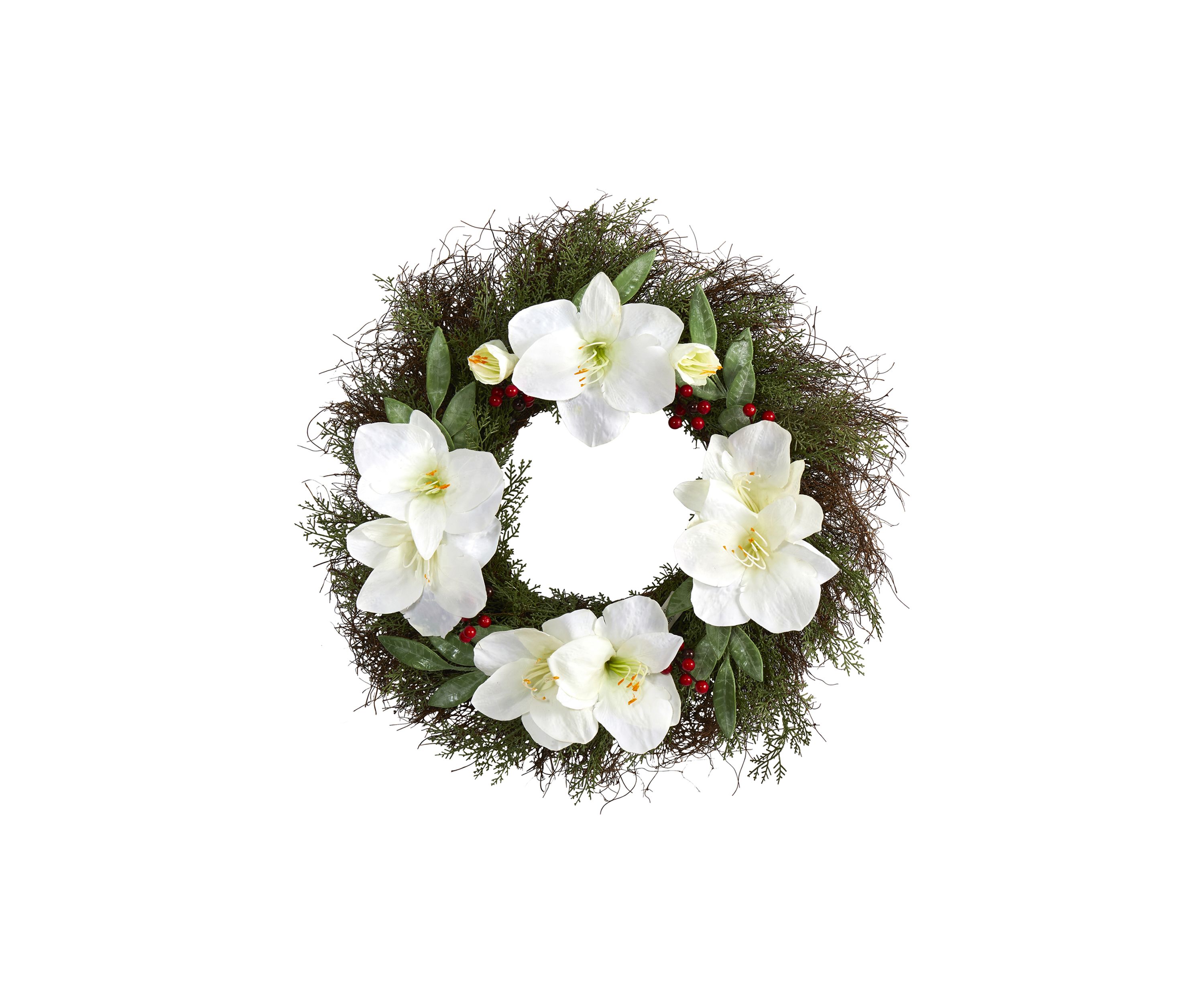 Cedar Amaryllis and Ruscus with Berries Wreath