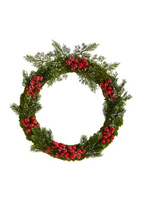 20-Inch Iced Pine and Berries Artificial Christmas Wreath