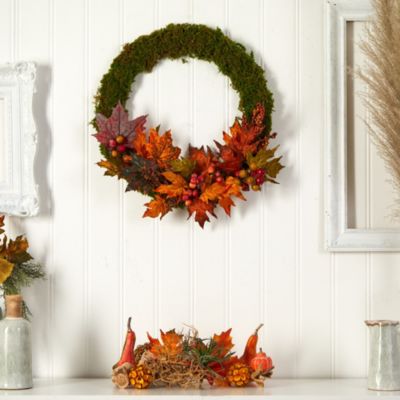 20-Inch Fall Maple Leaf and Berries Artificial Autumn Wreath