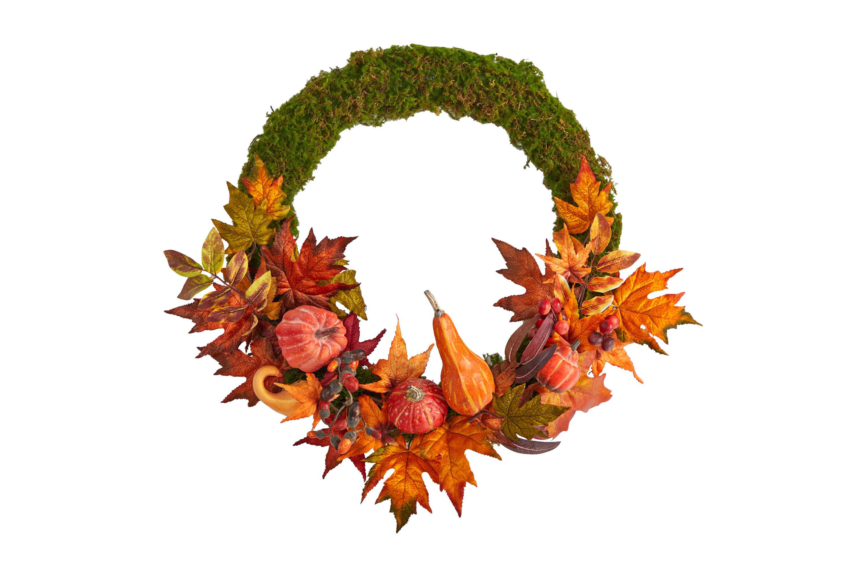 20-Inch Autumn Pumpkin, Gourd and Fall Maple Leaf Artificial Wreath