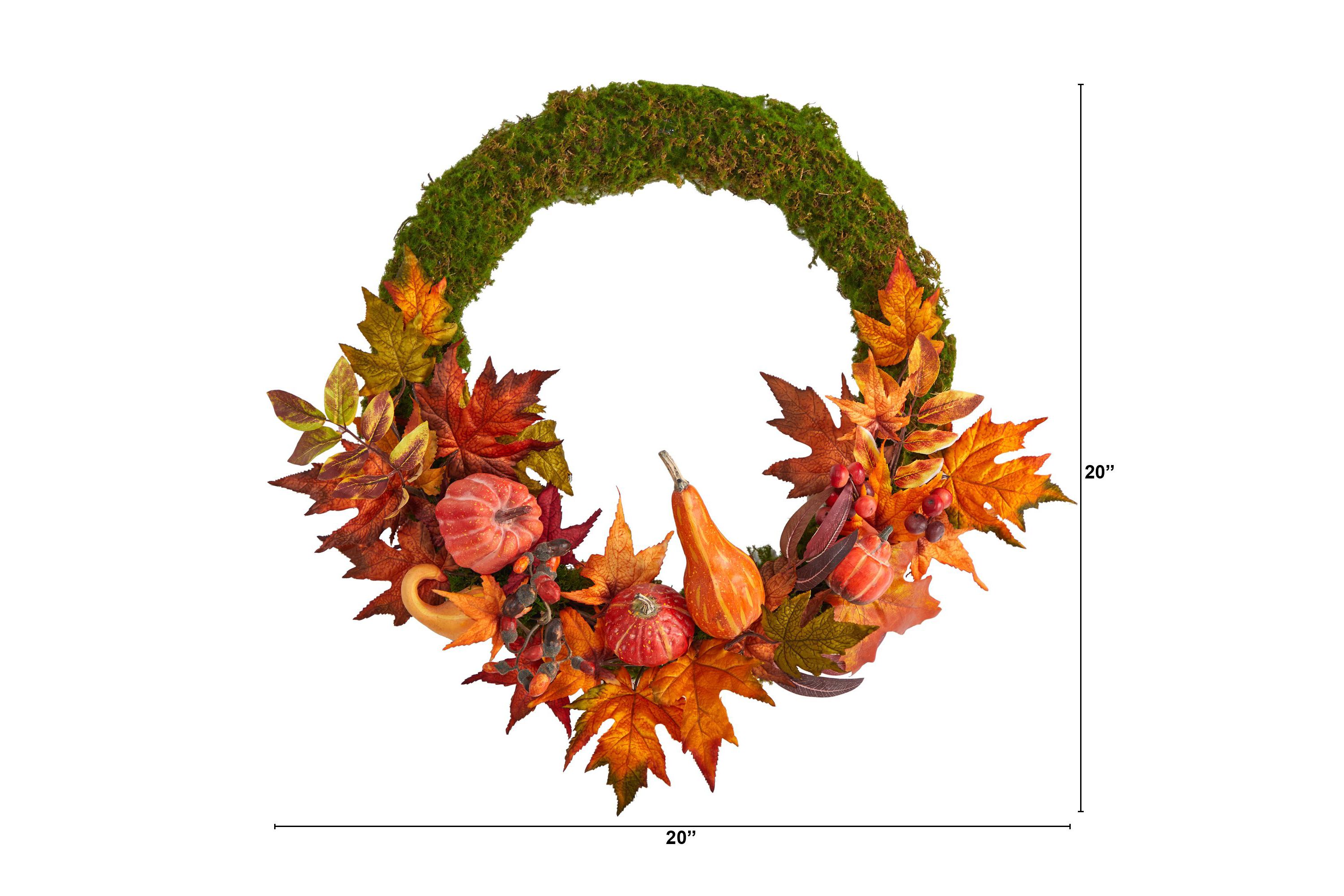 20-Inch Autumn Pumpkin, Gourd and Fall Maple Leaf Artificial Wreath