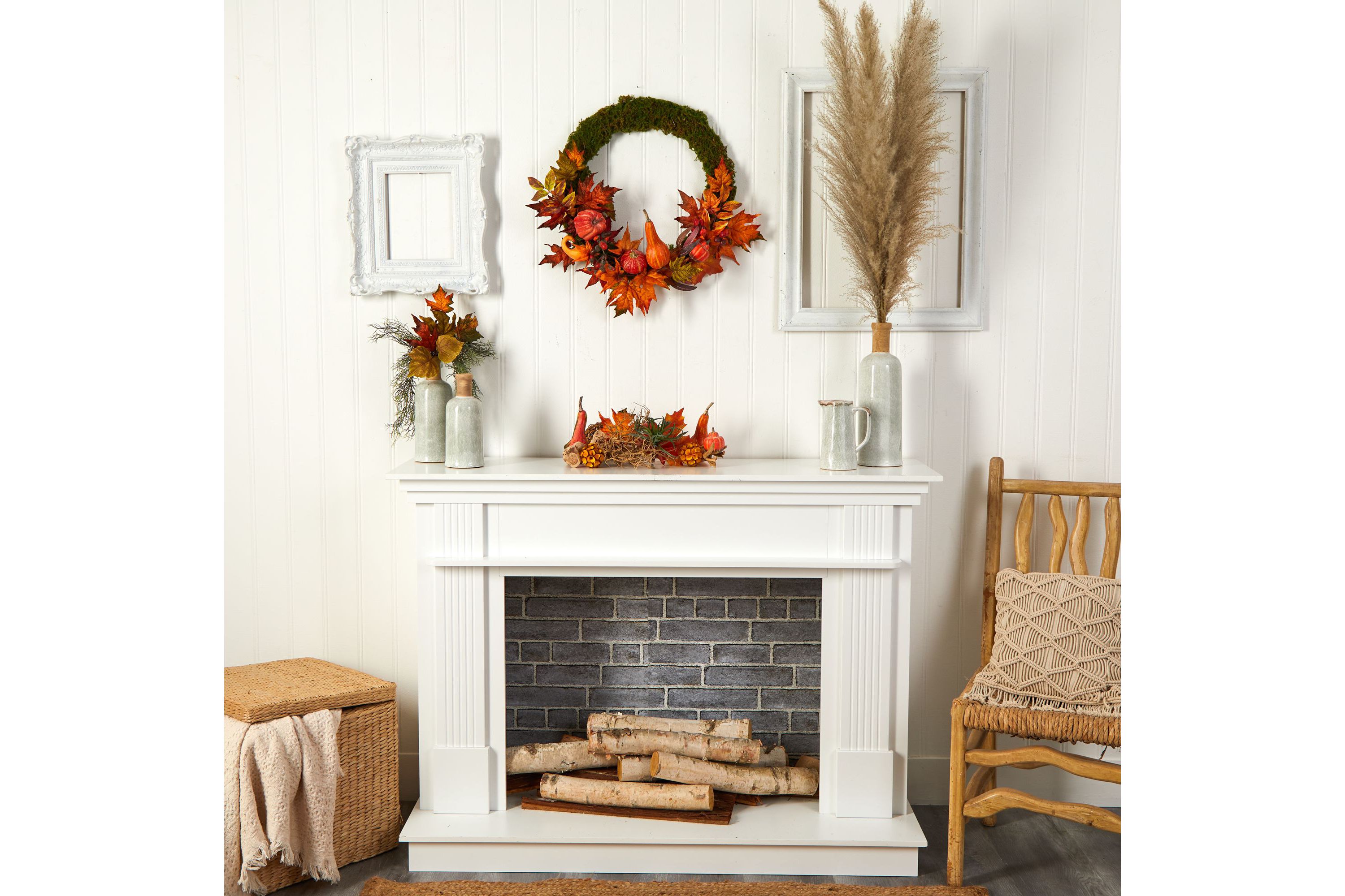 20-Inch Autumn Pumpkin, Gourd and Fall Maple Leaf Artificial Wreath