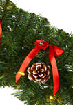 9 Foot Bow and Pine Cone Artificial Christmas Garland with 35 Clear LED Lights