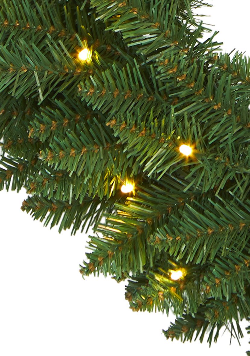 24 Inch Green Pine Artificial Christmas Wreath with 35 Clear LED Lights