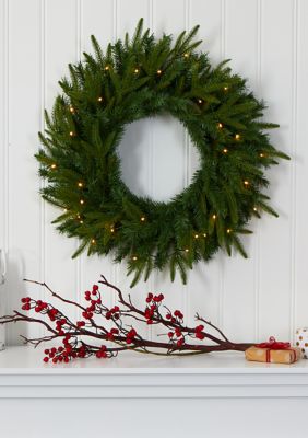 Nearly Natural Long Pine Christmas Wreath, Green