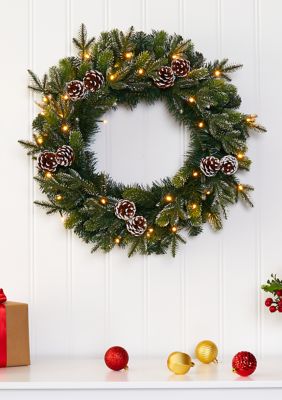 Nearly Natural Snowed Pinecone Christmas Wreath, Green
