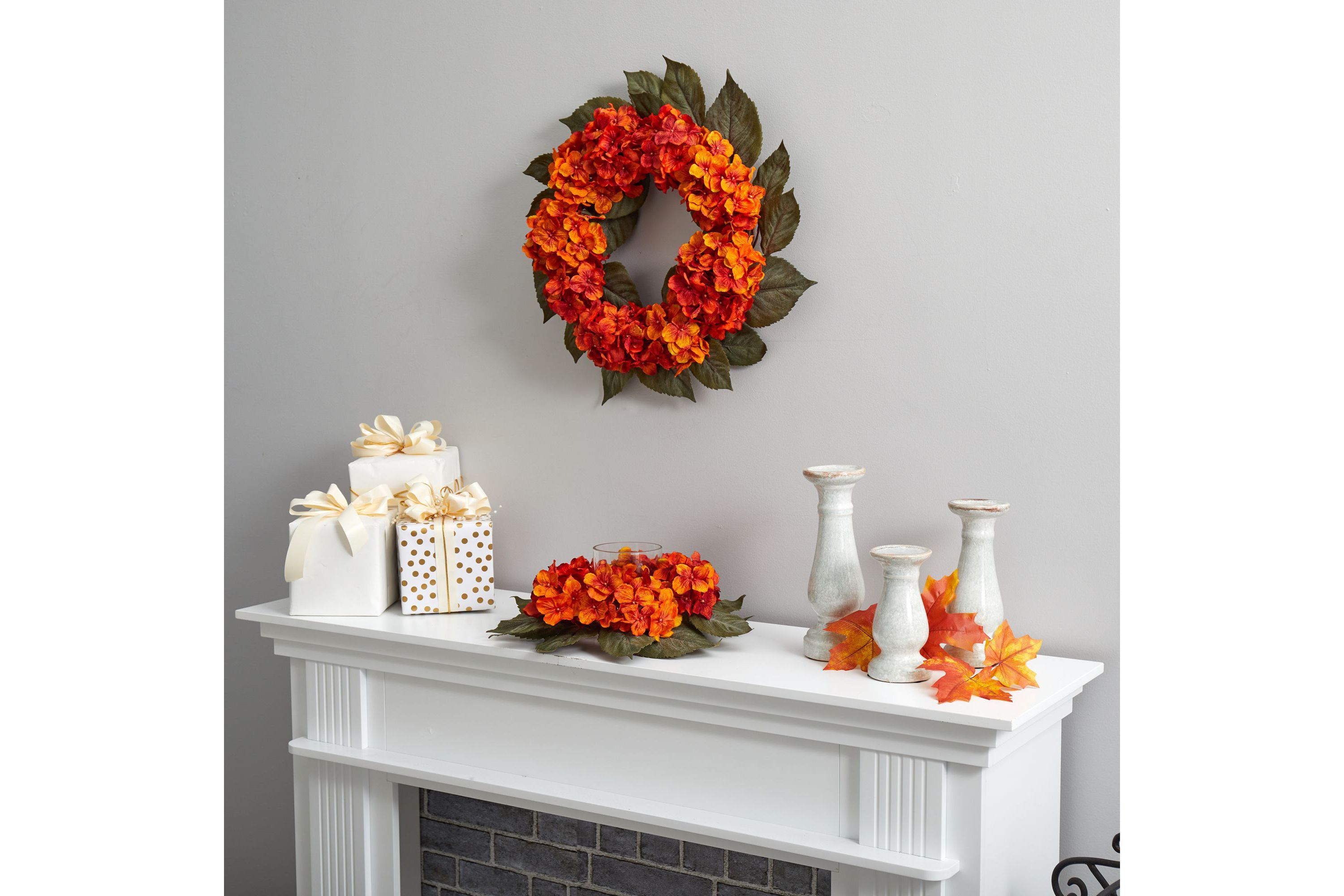 20-Inch Autumn Hydrangea Artificial Wreath