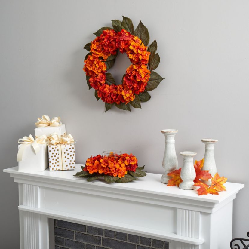 20-Inch Autumn Hydrangea Artificial Wreath