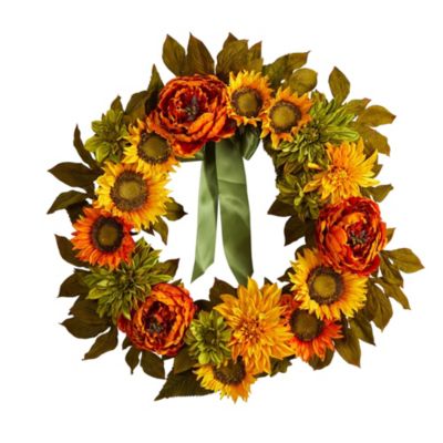 24-Inch Peony, Dahlia and Sunflower Artificial Wreath