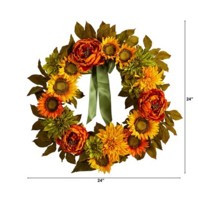 24-Inch Peony, Dahlia and Sunflower Artificial Wreath