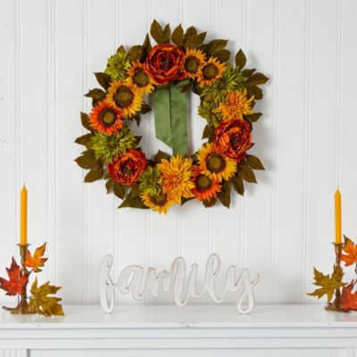 24-Inch Peony, Dahlia and Sunflower Artificial Wreath