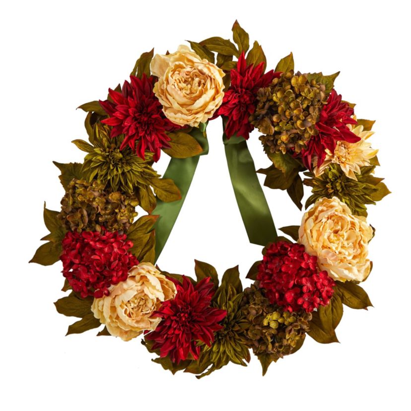 24-Inch Peony, Dahlia and Hydrangea Artificial Wreath