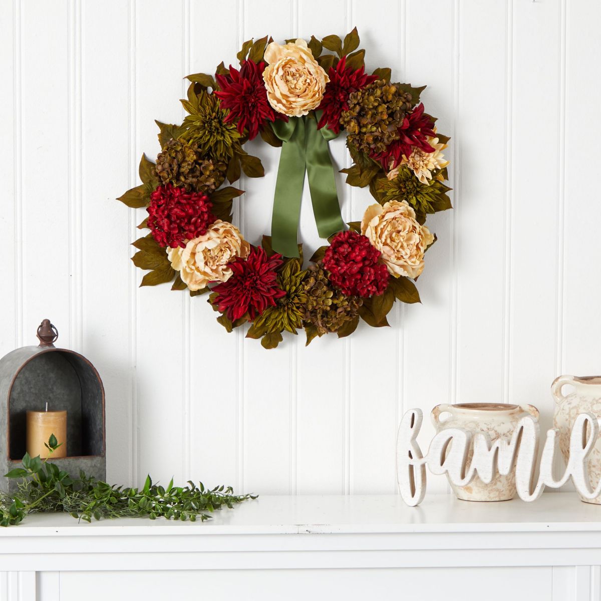 24-Inch Peony, Dahlia and Hydrangea Artificial Wreath
