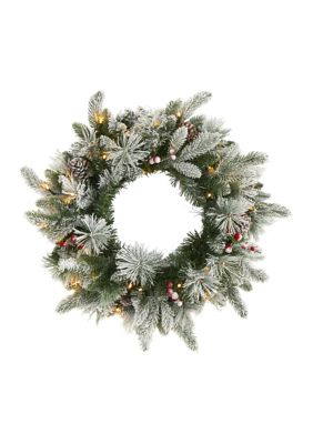 Flocked Pine Christmas Wreath with Pine Cones and Berries