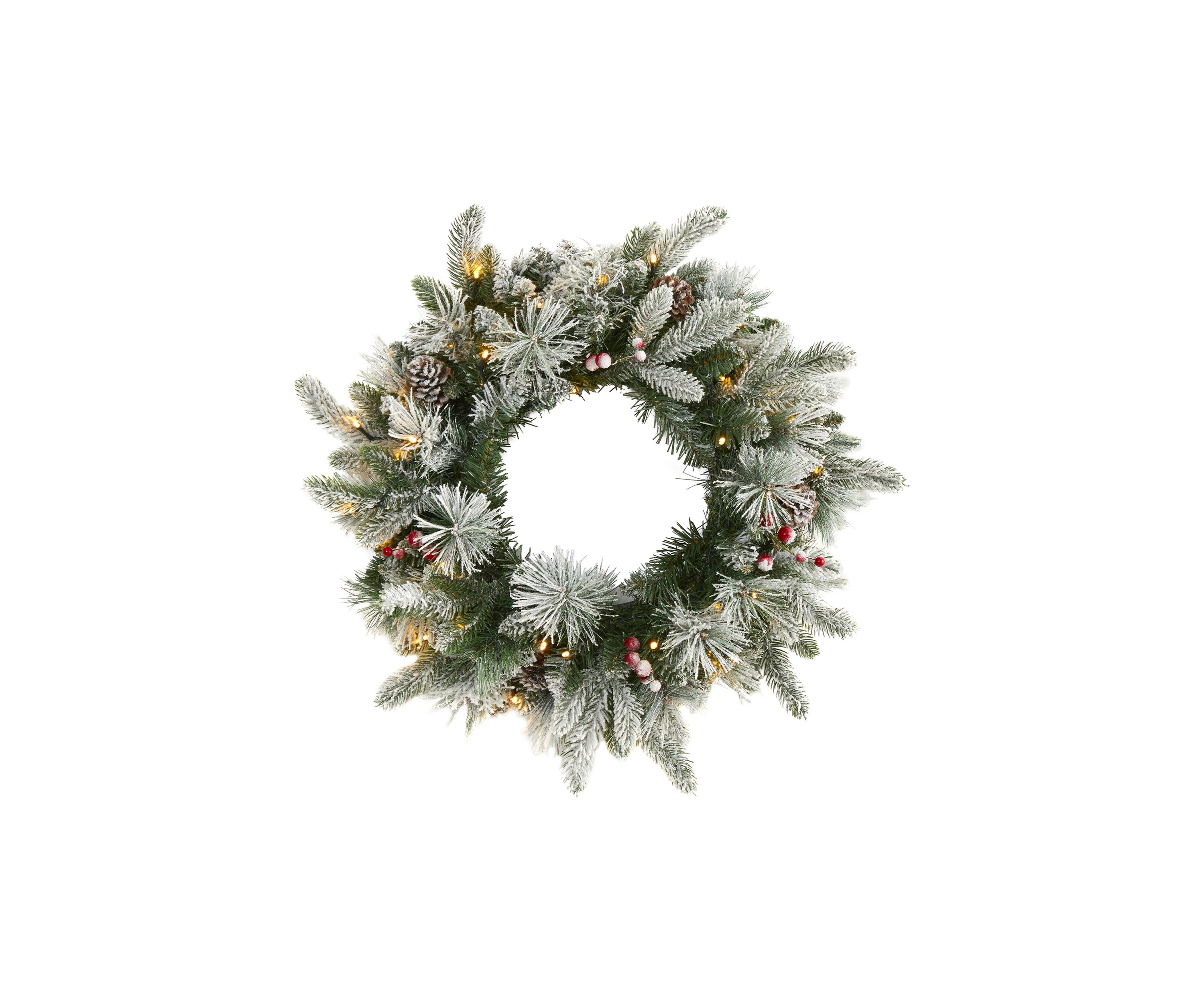 Flocked Pine Christmas Wreath with Pine Cones and Berries