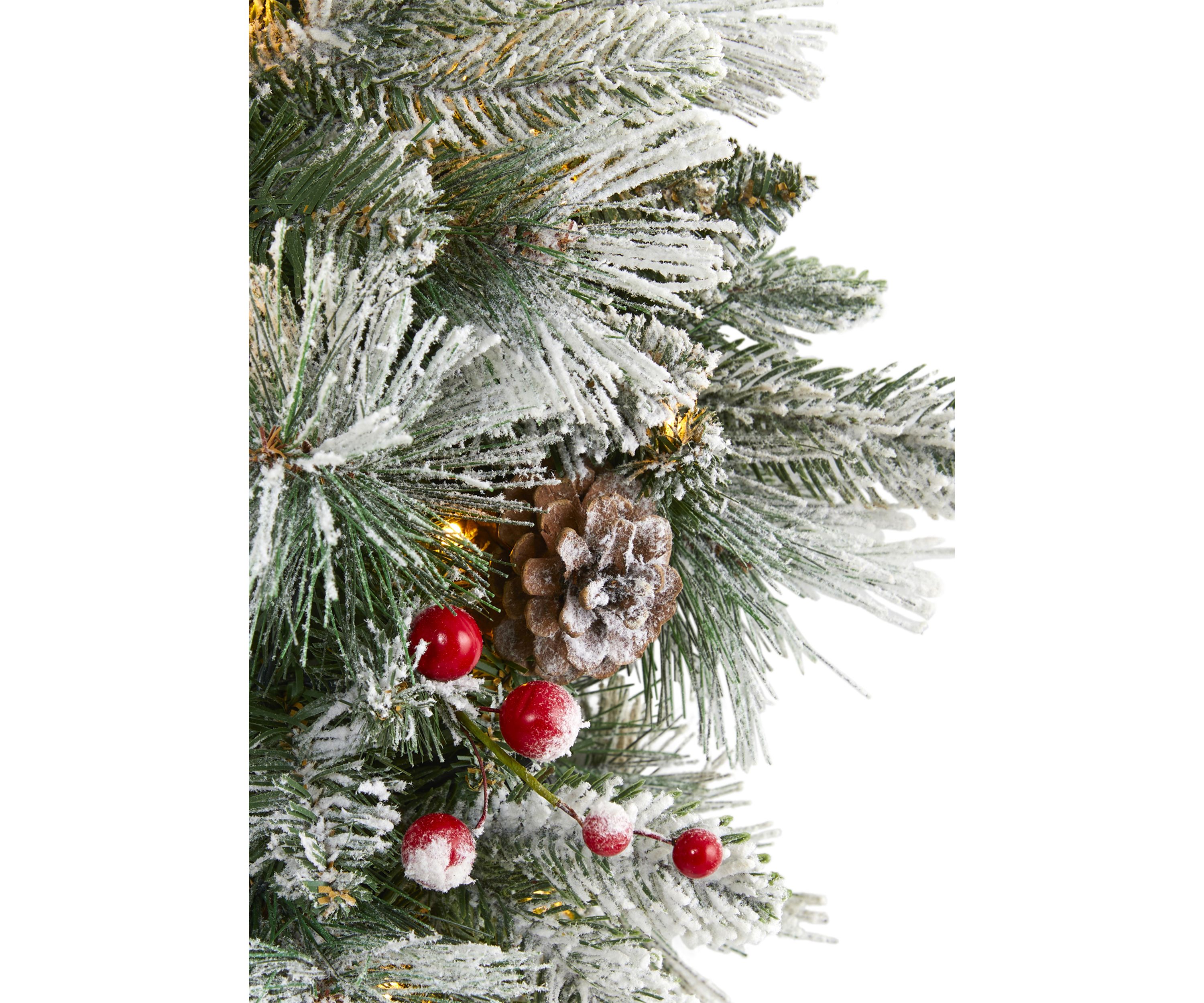 Flocked Pine Christmas Wreath with Pine Cones and Berries