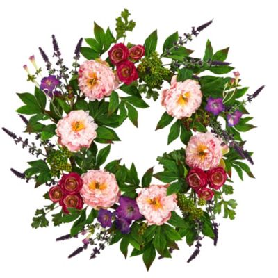 22-Inch Assorted Peony Artificial Wreath