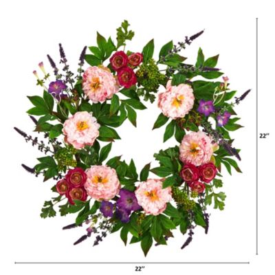 22-Inch Assorted Peony Artificial Wreath