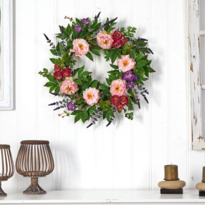 22-Inch Assorted Peony Artificial Wreath
