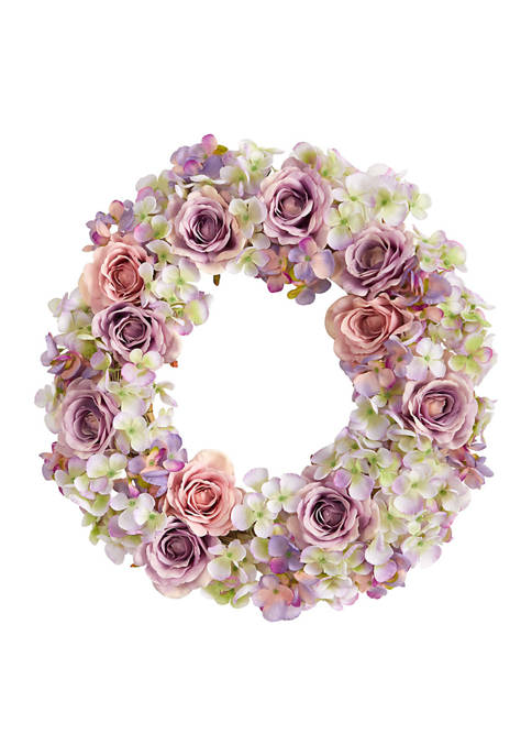 Nearly Natural 18" Rose and Hydrangea Artificial Wreath