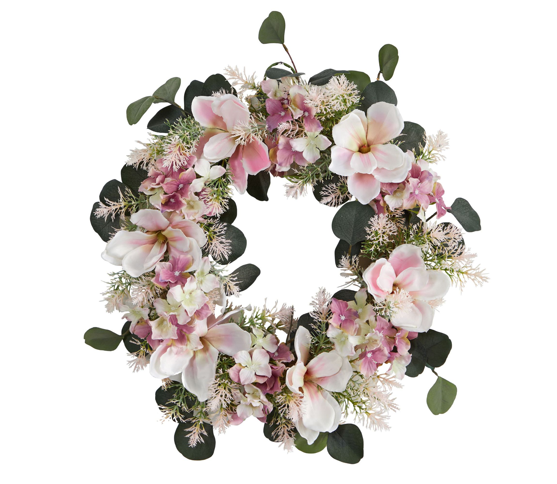 20-Inch Hydrangea and Magnolia Artificial Wreath