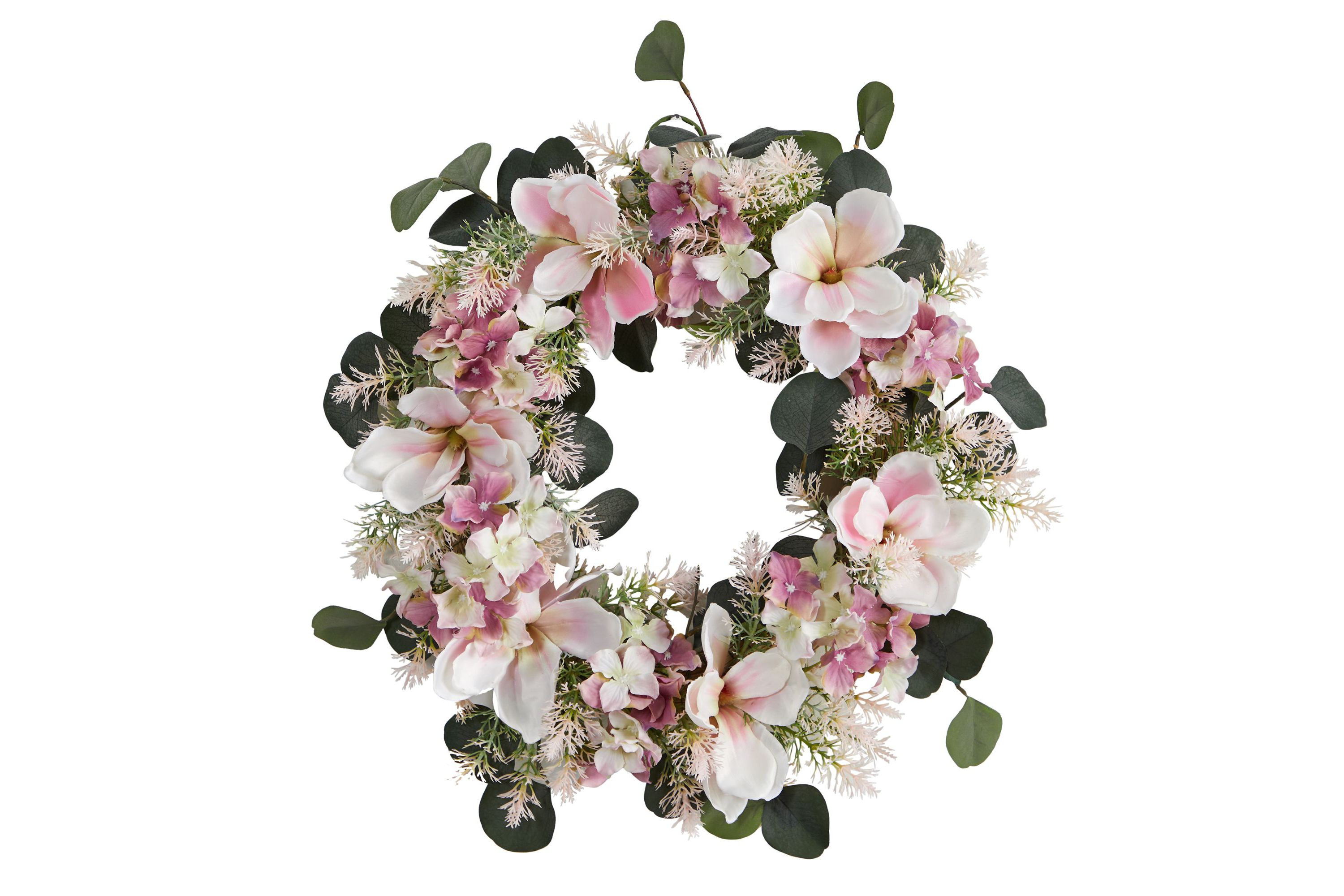 20-Inch Hydrangea and Magnolia Artificial Wreath