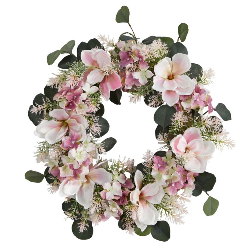 20-Inch Hydrangea and Magnolia Artificial Wreath
